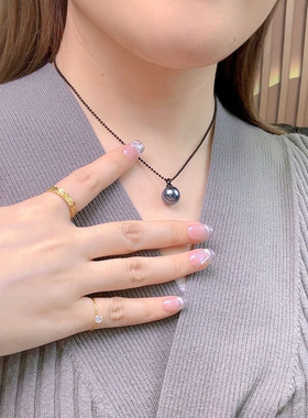 钛钢贝珍珠项链巴洛克黑色项链吊坠豆豆简约素款毛衣链百搭夏季