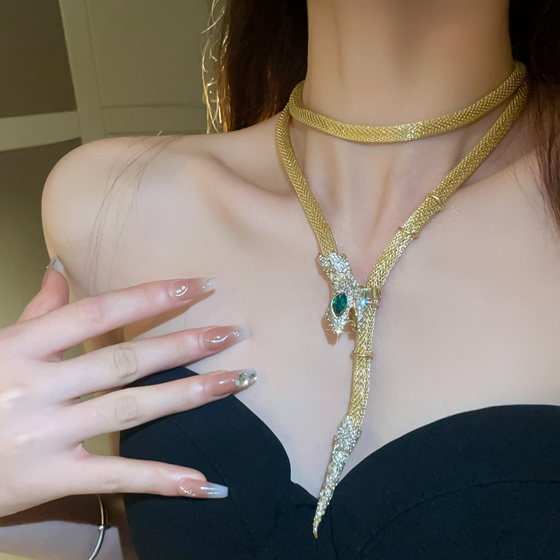 金色欧美夸张蛇形流苏项链