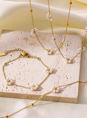 小清新花朵小珍珠手链