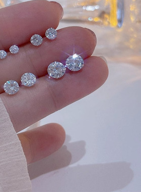 s925纯银白色水钻耳骨耳钉裸钻男女高级感2025新款爆款养耳洞耳饰