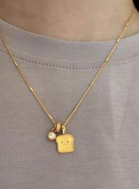 新中式金色微笑面包吐司项链女