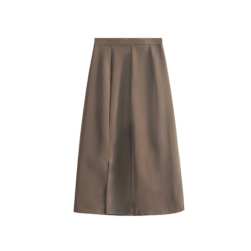 Real shooting of the new Korean chic in autumn and winter 2021 simple and versatile solid color split A-line skirt