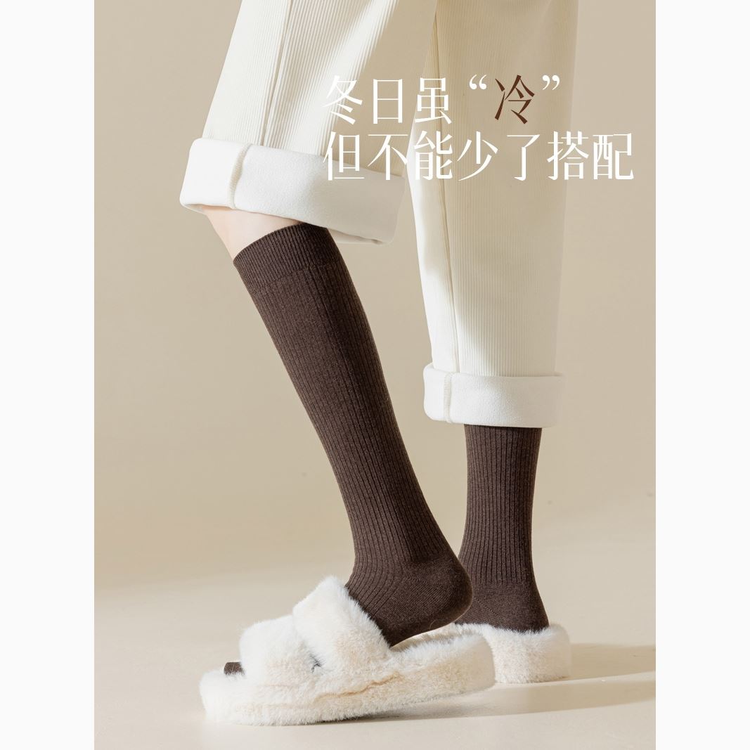 羊毛小腿袜女秋冬保暖加绒加厚