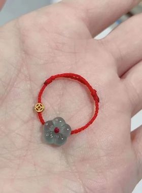 简约小众有钱花戒指女国风优雅铜钱小花抽拉可调节编织黑红绳指环