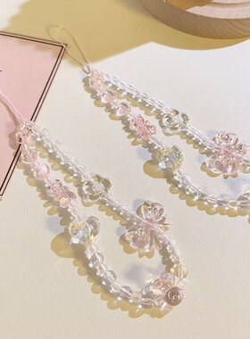 ins甜美爱心蝴蝶结水晶小熊创意手机挂链手腕挂绳ccd相机链条防丢