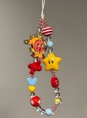 ins风韩系手机链黄色星星立体星星人串珠挂件手机手链ccd相机挂件