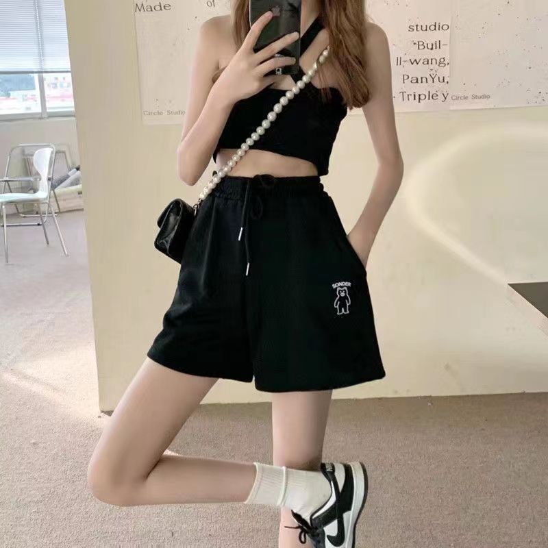 黑色休闲运动短裤子女学生韩版宽休闲裤