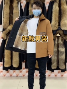 男装秋冬新款时尚连帽青根貂内胆可拆卸皮草派克服工装保暖外套