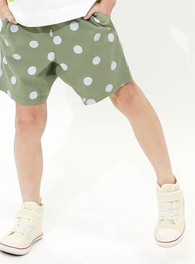 特价！！日元 N0US 男女儿童绿色圆点 蓝色条纹口袋短裤