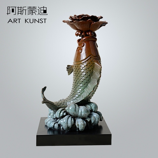 阿斯蒙迪青銅魚(yú)擺件瑞獸魚(yú)躍龍門(mén)開(kāi)業(yè)送禮喬遷禮品高端辦公室擺件