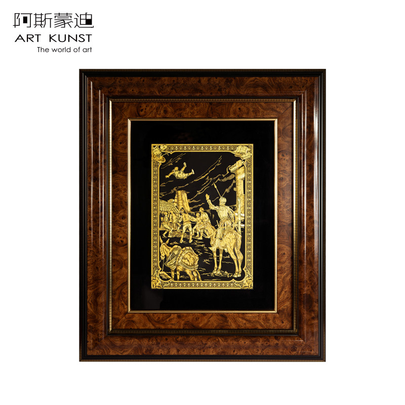 阿斯蒙迪进口复古装饰画客厅卧室挂画纯手工镶嵌24K金立体浮雕画