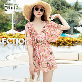 DK游泳衣女连身新款 性感聚拢比基尼三件套纯欲保守遮肚显瘦温泉装