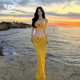 DK比基尼泳衣女2025年新款 绝美黄色分体三件套性感长裙海岛度假风