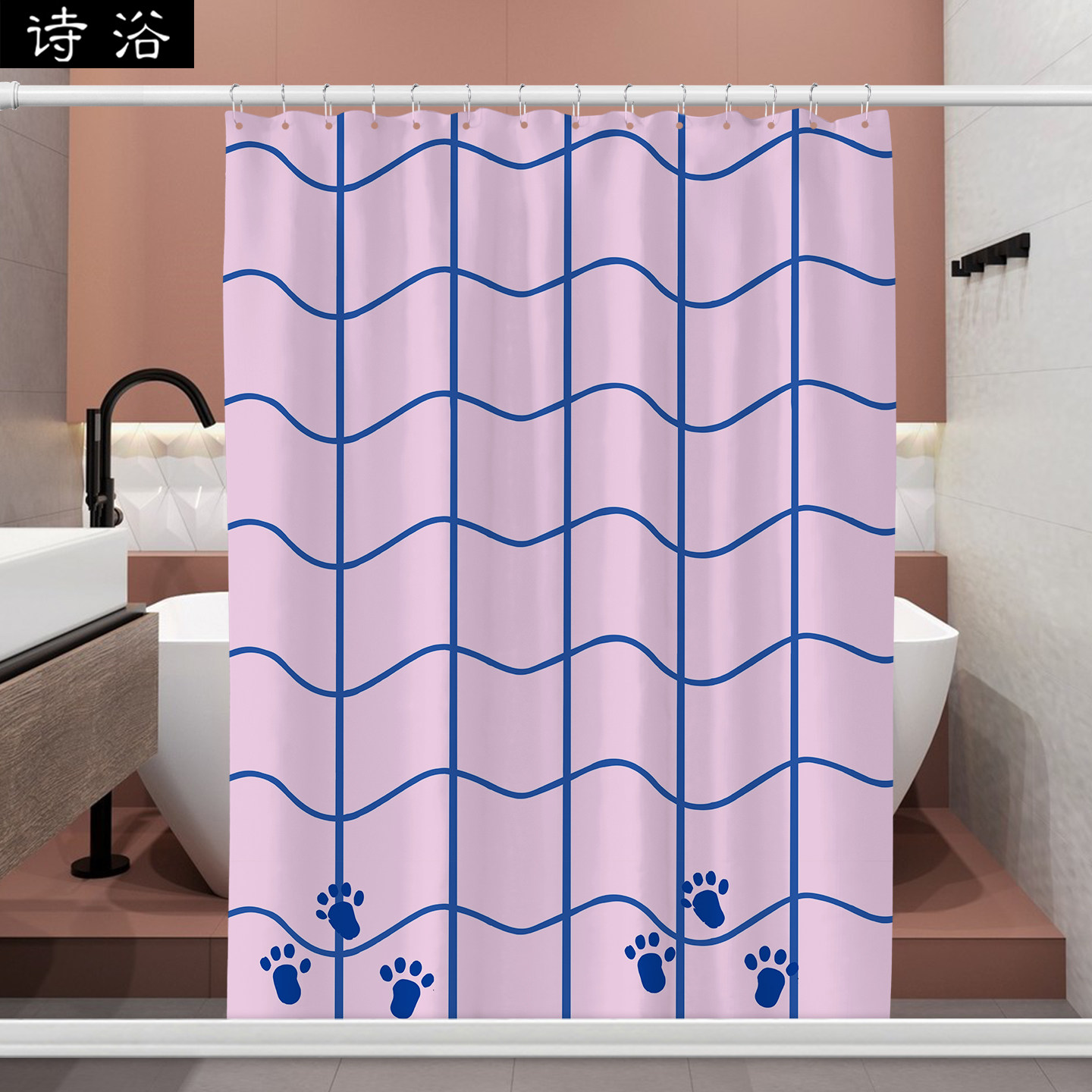 简约条纹浴帘高遮光不透人