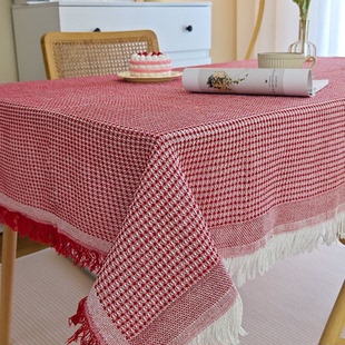 ins风桌布奶油风流苏餐桌垫红色喜庆氛围感盖布节日装饰茶几台布