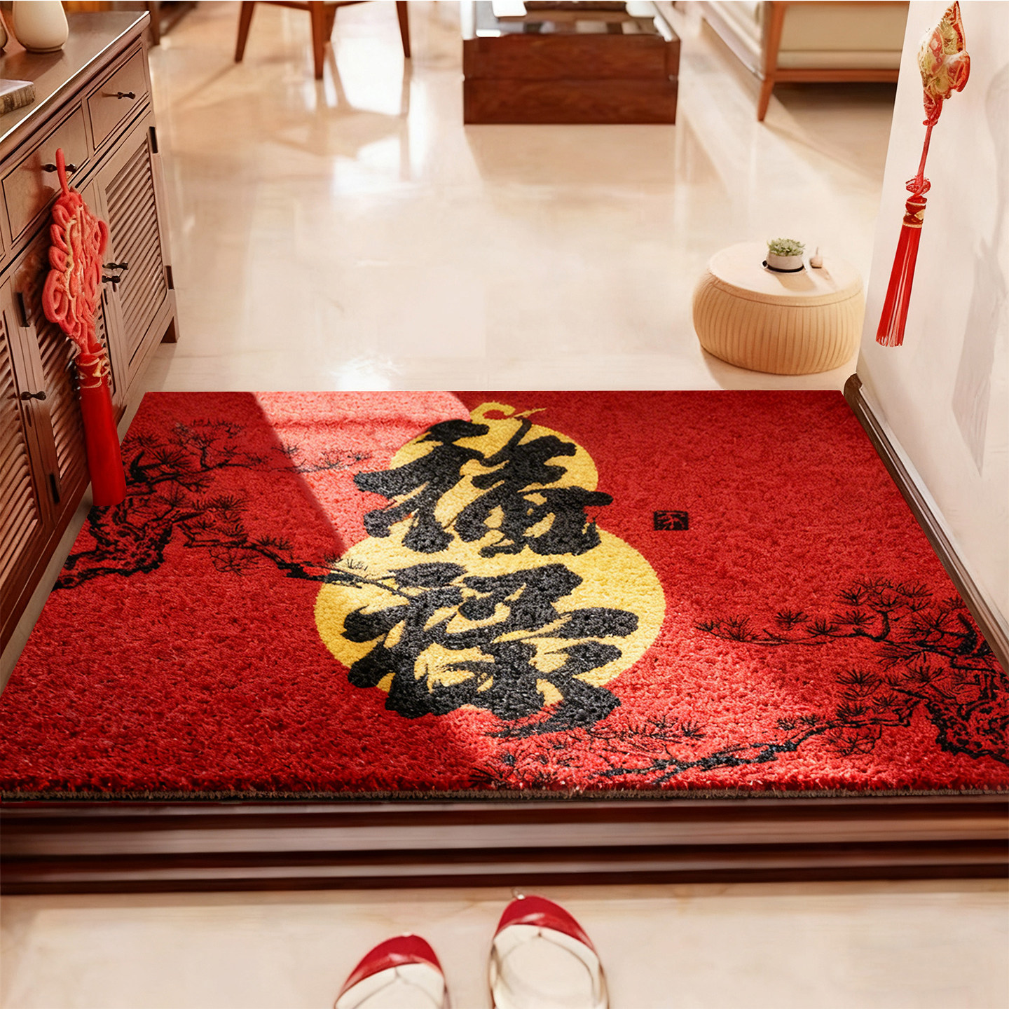 福禄红色丝圈地垫入户门垫高级感2025新款喜庆乔迁门口进门脚踏垫,居家布艺,入户地垫,淘宝优惠券,粉丝福利购,淘宝优惠卷