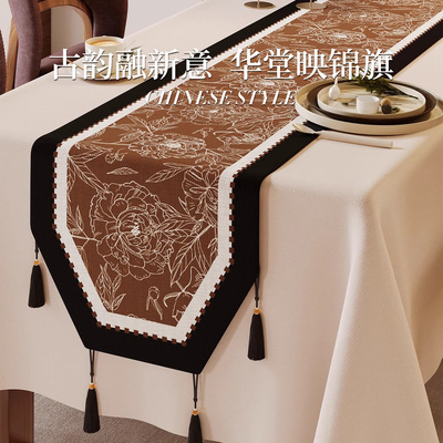 法式复古餐桌旗中式禅意茶桌垫布