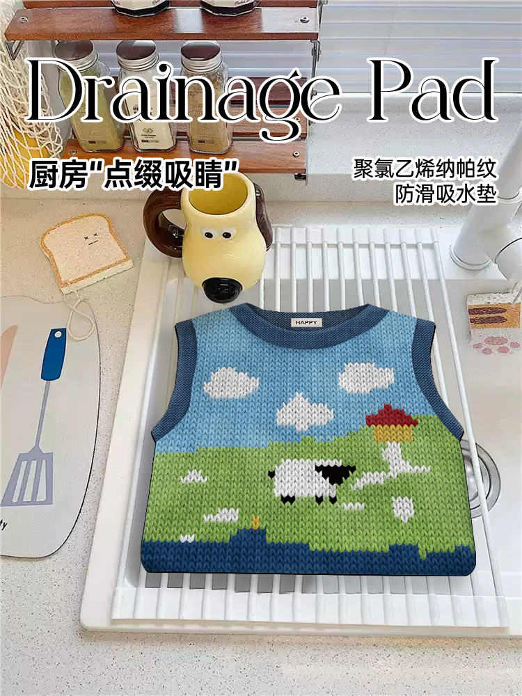 可爱卡通厨房台面沥水垫咖啡机垫隔热餐垫吧台洗碗池吸水防滑杯垫