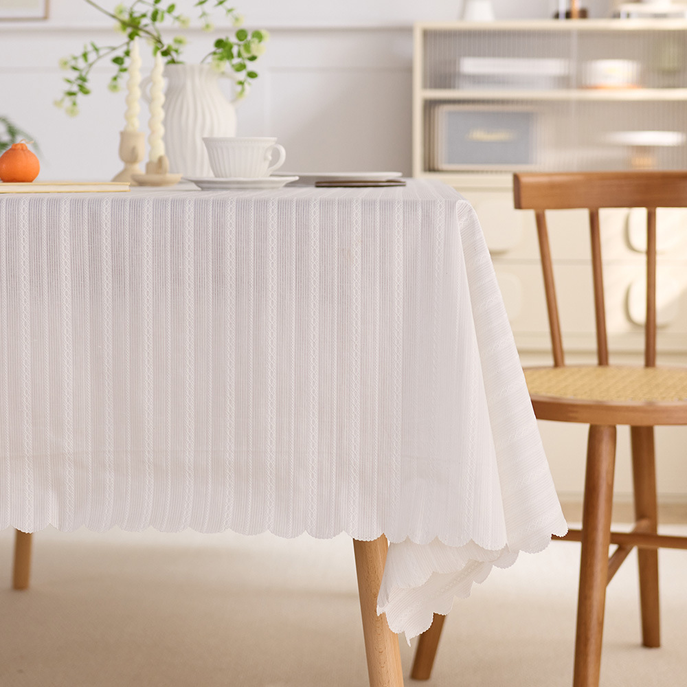 法式白色桌布防水棉麻布艺桌垫