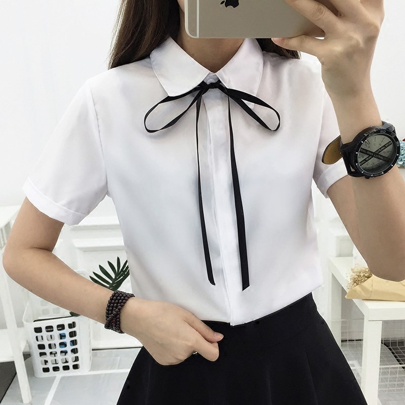 夏新款韩版白色短袖衬衫女修身蝴蝶结大码学生衬衣工装OL职业上衣|ruв категории Женская одежда, рубашка - от Buy2taobao.com для оказания профессиональной услуги покупки агента Taobao