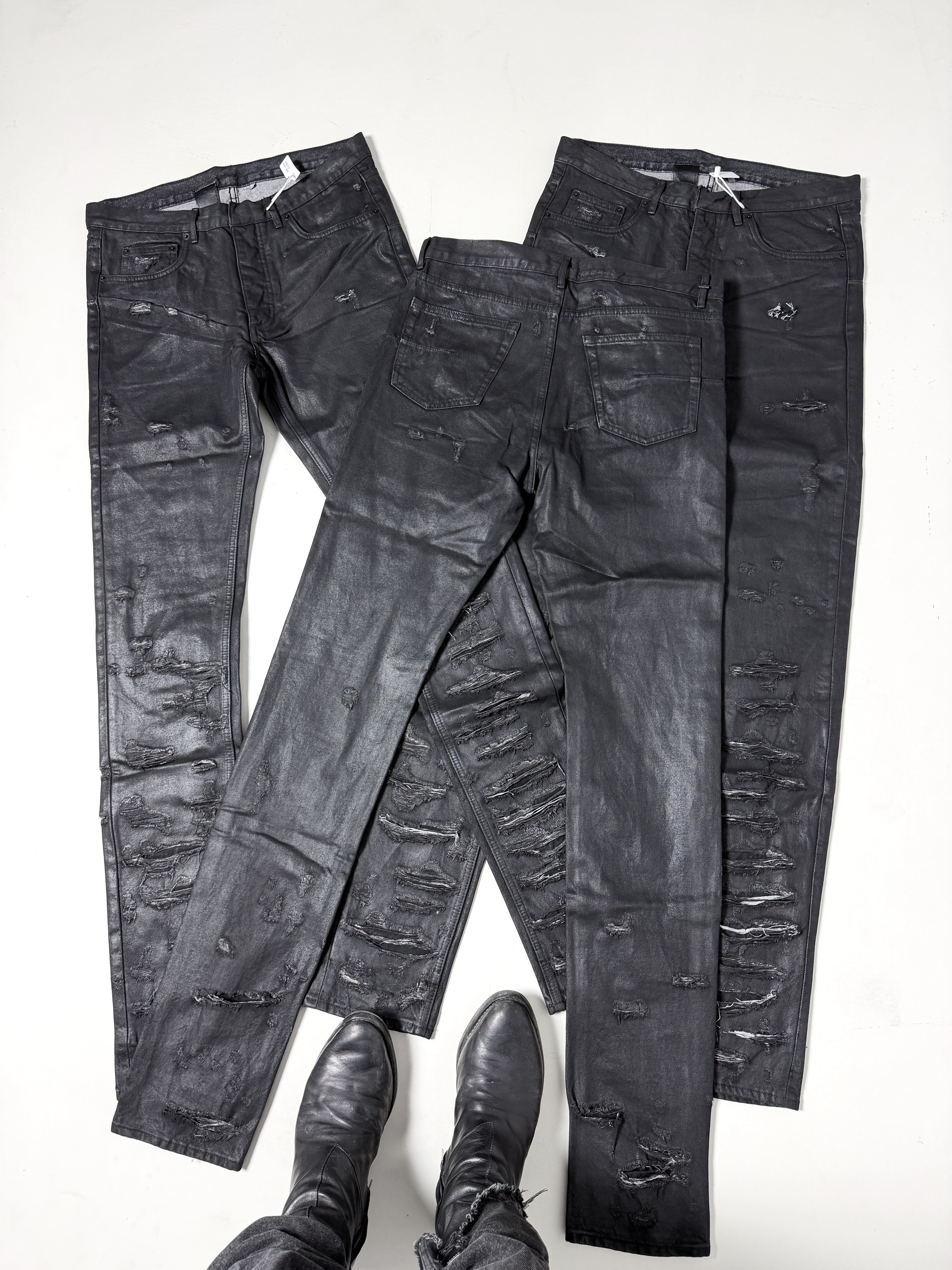 thumbnail for Oriental Dragon Sama DH Style Homme 04SS Runway Black Vinyl Extreme Damage Slim Jeans hediboy