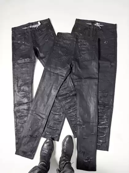 Oriental Dragon Sama Dh Style Homme04Ss Show Model Black Vinyl Distressed Slim Fit Jeans Hediboy