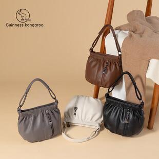 吉尼斯袋鼠真皮质感小包女士新款包手提式单肩斜跨包妈妈包婆婆包