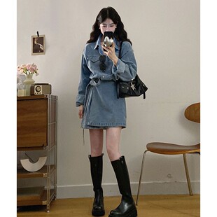 【随性自由派】2026复古港风翻领水洗牛仔连衣裙裙子工装气质收腰