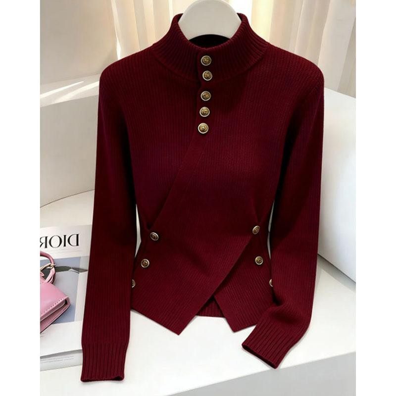 设计感小众金属纽扣半高领毛针织衫女2026春季新款收腰开叉A12111,男装,针织衫/毛衣,淘宝优惠券,粉丝福利购,淘宝优惠卷