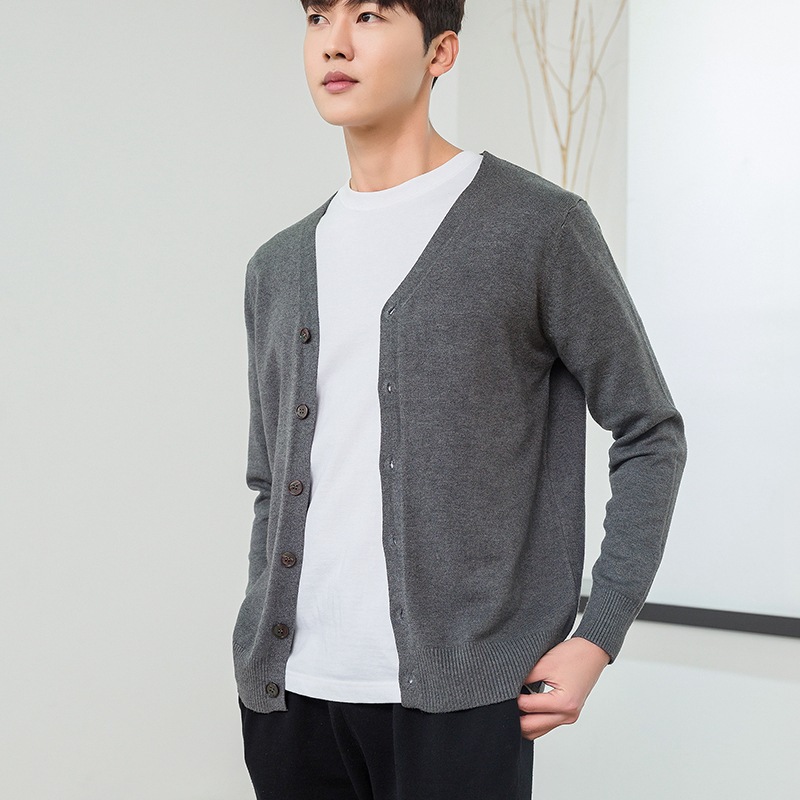 春秋季V领开衫男羊毛衫薄款宽松韩版羊绒衫针织毛衣外套休闲百搭