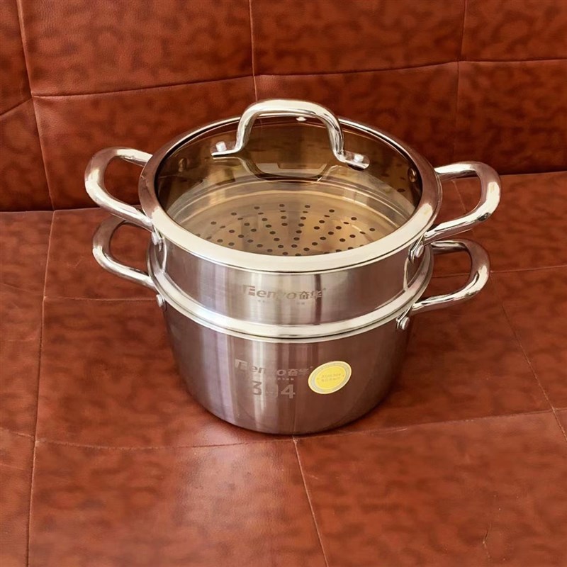 德式巨厚304不锈钢一体锅底小蒸锅双层加深无涂层辅食两人蒸煮锅