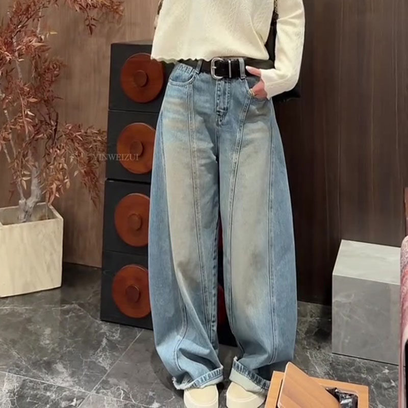 美式复古2026春新款今年流行爆款高腰宽松洗水磨白弯刀阔腿牛仔裤,女装/女士精品,牛仔裤,淘宝优惠券,粉丝福利购,淘宝优惠卷