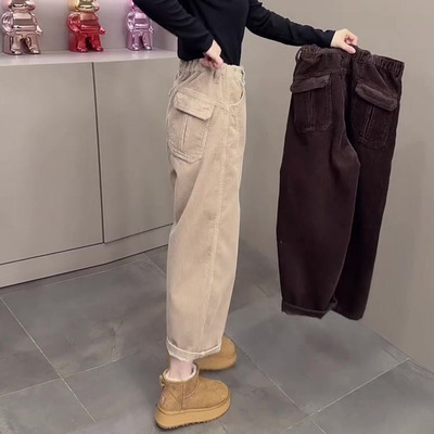 欧货2025秋冬新款今年流行爆款高腰宽松直筒灯芯绒窄版八分裤子女