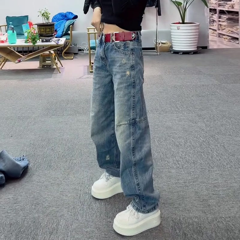 美式设计感2026春新款梨形身材高腰宽松直筒洗水窄版弯刀牛仔裤女,女装/女士精品,牛仔裤,淘宝优惠券,粉丝福利购,淘宝优惠卷