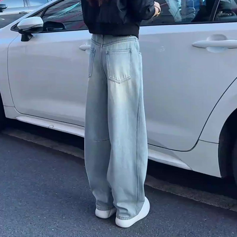 加绒加厚2025冬新款今年流行爆款高腰宽松直筒弯刀洗水阔腿牛仔裤