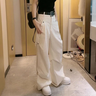 欧货2025早秋新款 女 今年流行爆款 高腰宽松直筒褶皱铆钉阔腿休闲裤