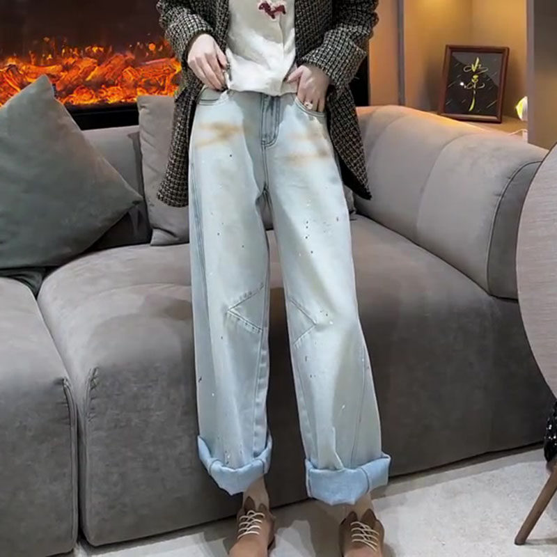 今年流行爆款2026春新款梨形身材高腰宽松洗水泼漆做旧阔腿牛仔裤,女装/女士精品,牛仔裤,淘宝优惠券,粉丝福利购,淘宝优惠卷