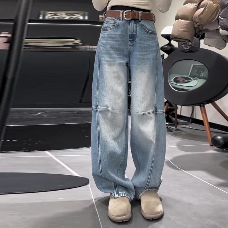 美式设计感2026春新款今年流行爆款高腰宽松洗水弯刀阔腿牛仔裤女,女装/女士精品,牛仔裤,淘宝优惠券,粉丝福利购,淘宝优惠卷
