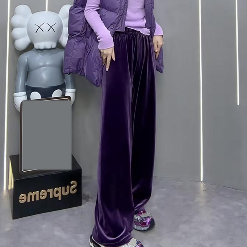 紫色高级感丝绒休闲裤女秋冬