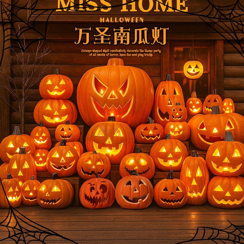 万圣节南瓜灯装饰摆件网红搞怪道具户外发光南瓜头门店铺场景布置