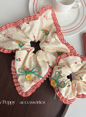 Peppy韩系甜美头绳方巾发圈百搭纽扣发饰女可爱樱桃小熊大肠发圈
