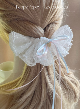 PeppyPeppy韩系新款甜美高级感蕾丝蝴蝶结发夹女芭蕾风发饰头饰白