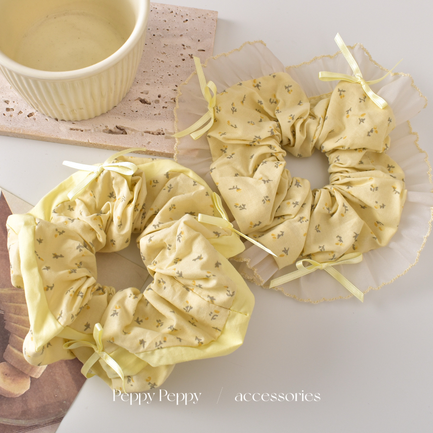 韩系清新碎花蝴蝶结花边大号发圈