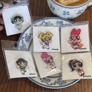 包邮 韩国进口飞天小女警胸针可爱女徽章花花泡泡包包扣针衣服配饰