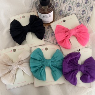 【现货】包邮韩国进口pom pom发夹绢纱蝴蝶结弹簧夹褶皱女童发卡