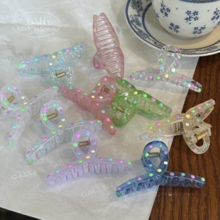 包邮韩国进口时尚清透抓夹7cm彩色波点发抓清新女鲨鱼夹百搭发卡