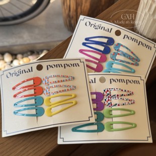 【现货】韩国进口2025春夏pom发夹多巴胺色基础夹碎花女童水滴夹