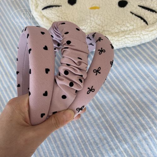 甜美粉系女发箍植绒爱心飘带头箍