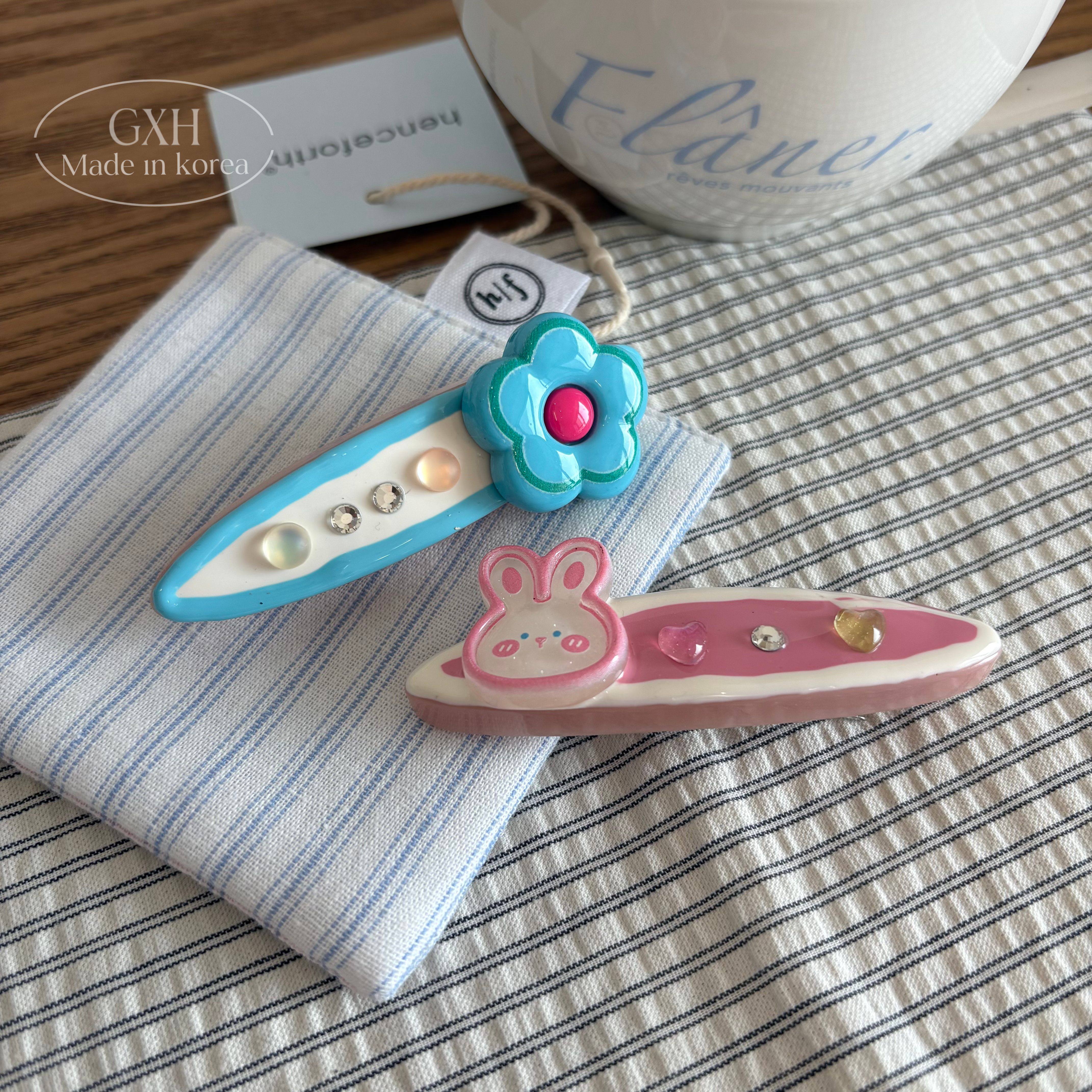 包邮韩国进口甜酷辣妹马卡龙碎发夹彩绘喷漆闪钻小兔花花边夹女童