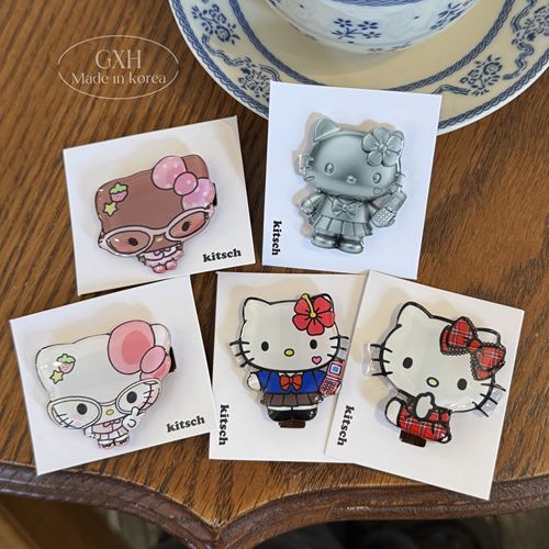 进口kitsch眼镜格纹Kitty鸭嘴夹